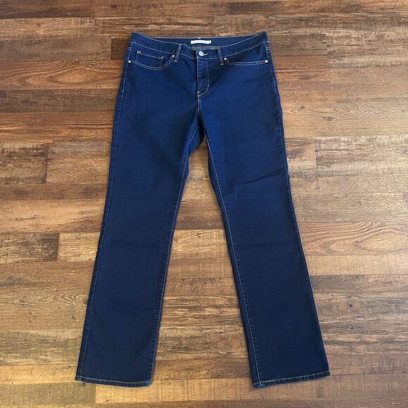 Levi's Jeans 314 Shaping Straight Dark Blue Wash Denim Size W33 L32 Like New - Picture 1 of 12